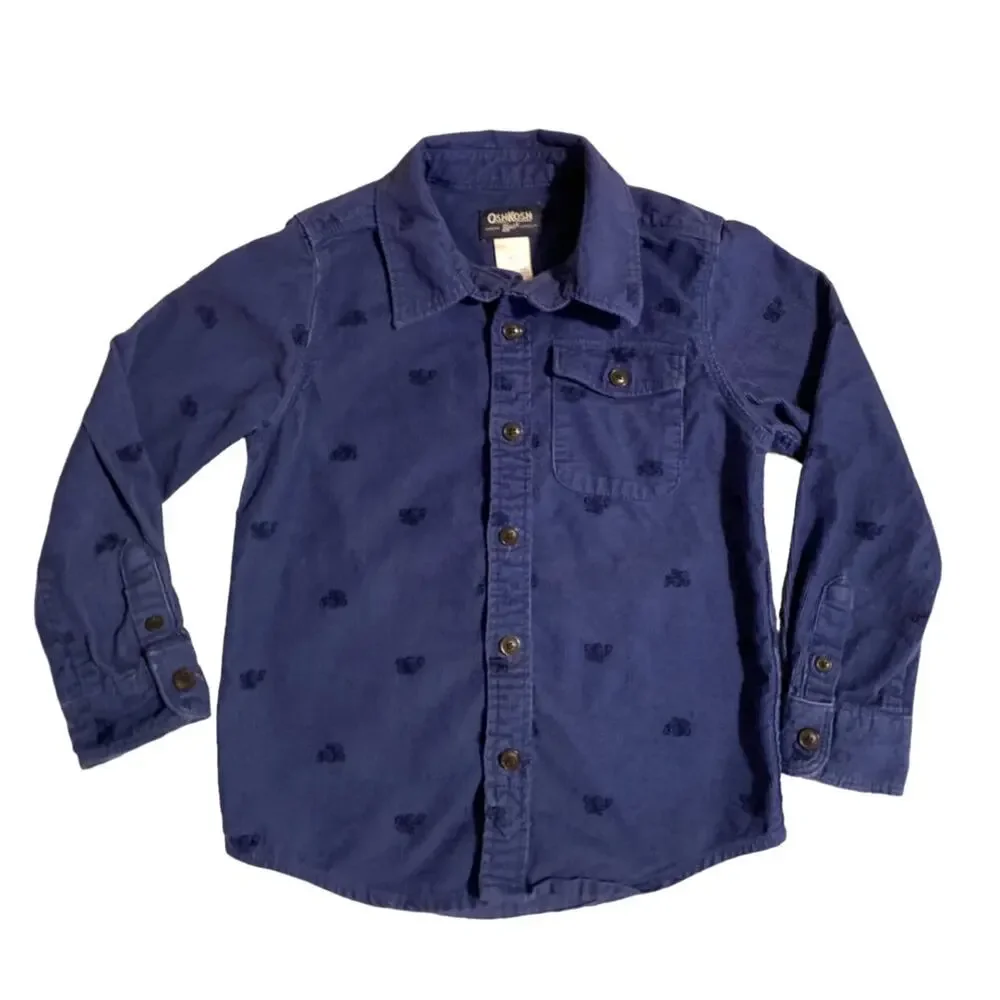 Oshkosh VGUC Monster Truck Blue Corduroy Shirt. Size 4.